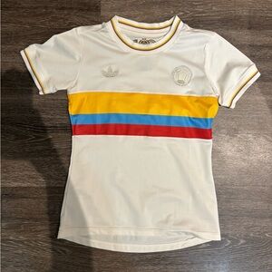 Adidas Colombia Women’s Cream Multicolor Striped Shirt Soccer Jersey Shirt
